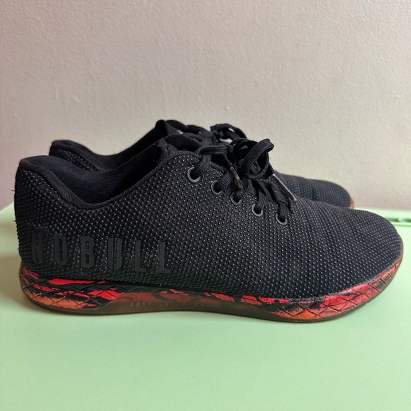 NOBULL Shoes - NOBULL Black Knit Trainer with Red-Orange Marbled Sole